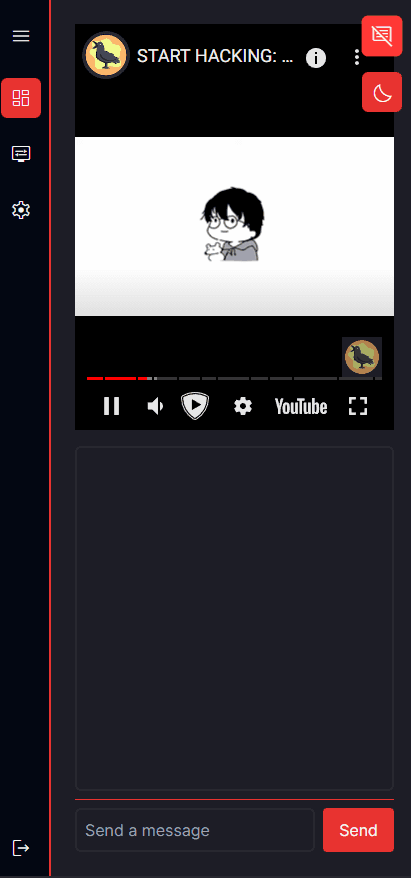 Watch channel on mobile showing the chat and the currently playing video