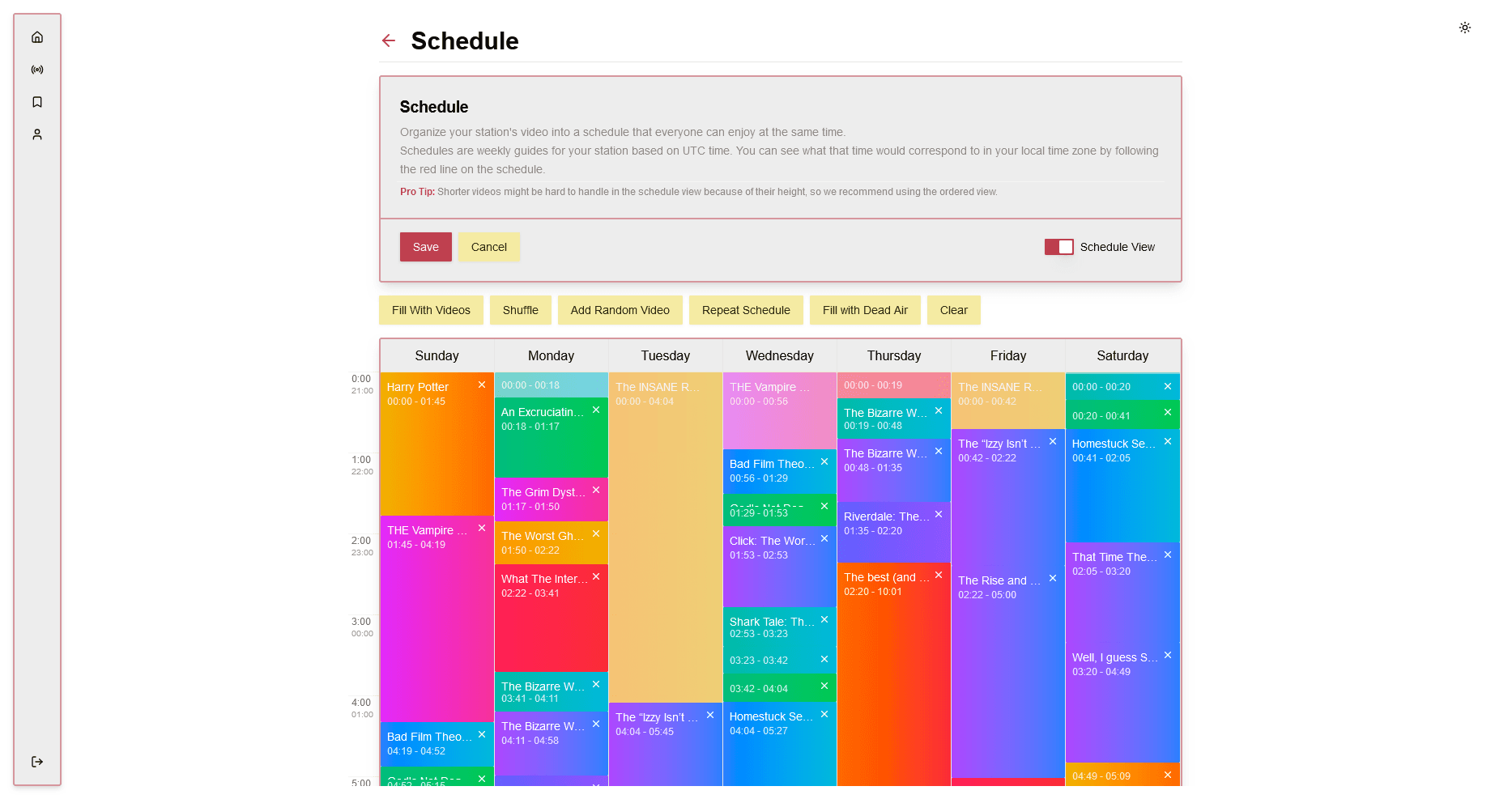 Setting the schedule for a station